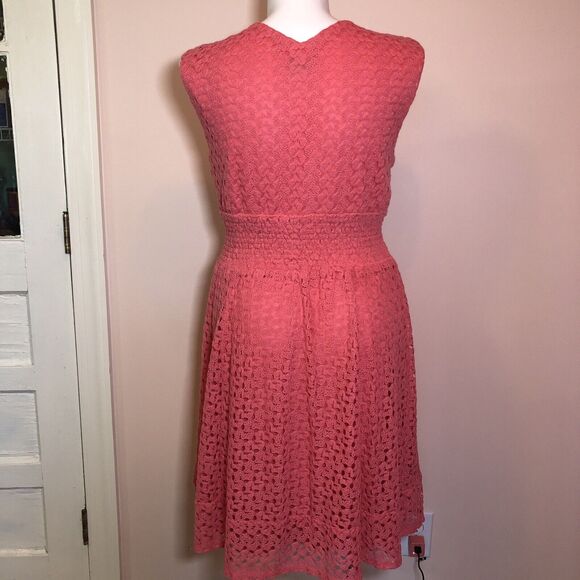 Rabbit Rabbit Rabbit Pink Sleeveless Midi Dress XL V Neck Stretch Cottage Lined - Picture 4 of 7